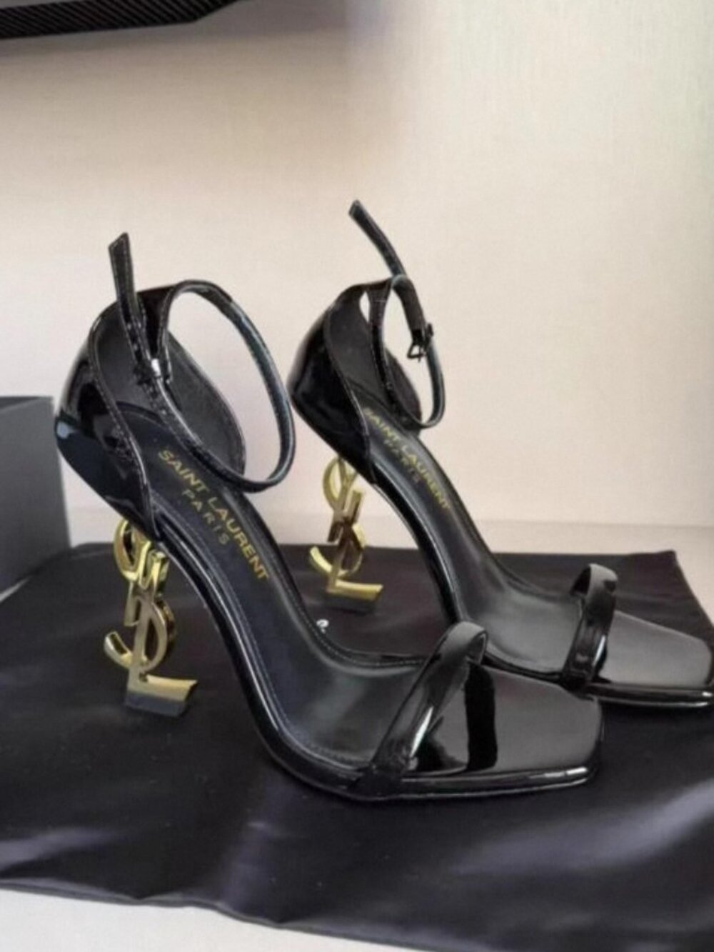 Saint Laurent Opyum Patent High Heel Sandals – Black, with Box